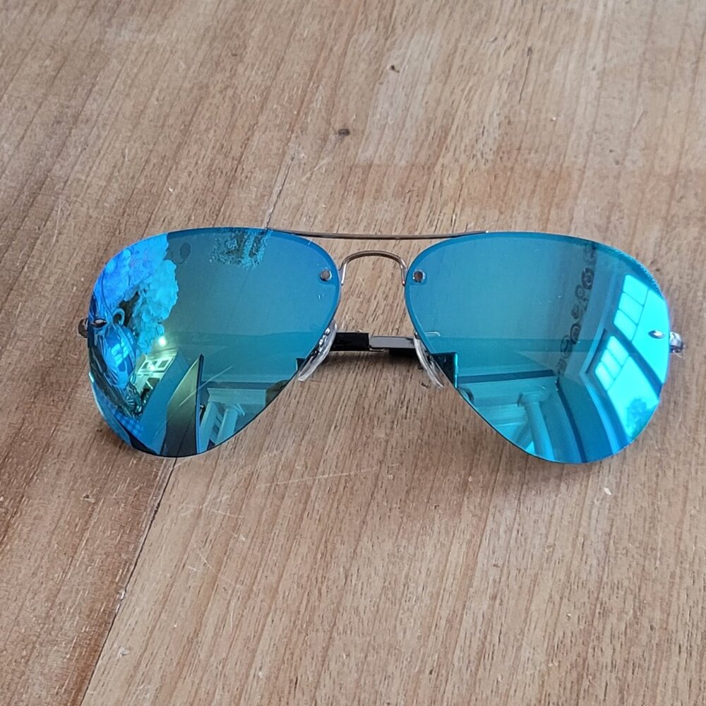 Ray-Ban RB3449 59mm Aviator Sunglasses Blue with Silver Frame